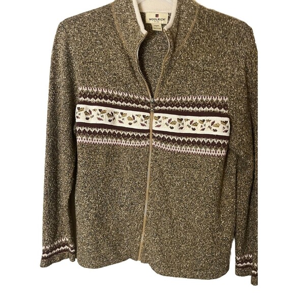 Vintage Woolrich Sweater Fall Leaves Womens Full Zip Brown Ladies size large - Picture 3 of 8